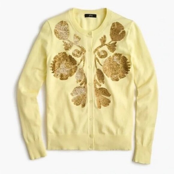 J. Crew Floral Embroidery Sequin Jackie Cardigan, Yellow - Picture 1 of 7